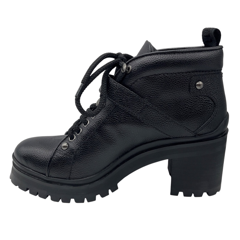 MIU MIU BLACK LACE UP GRAINED LEATHER HEELED BIKER ANKLE BOOTS - Picture 3 of 9